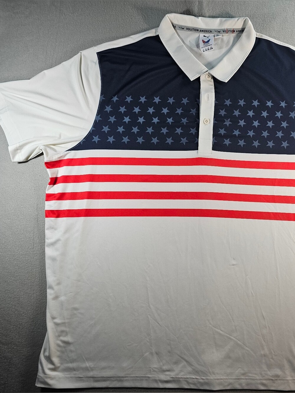 Volition America Patriotic Men’s Polo Shirt - White, Navy & Red Size 2XL